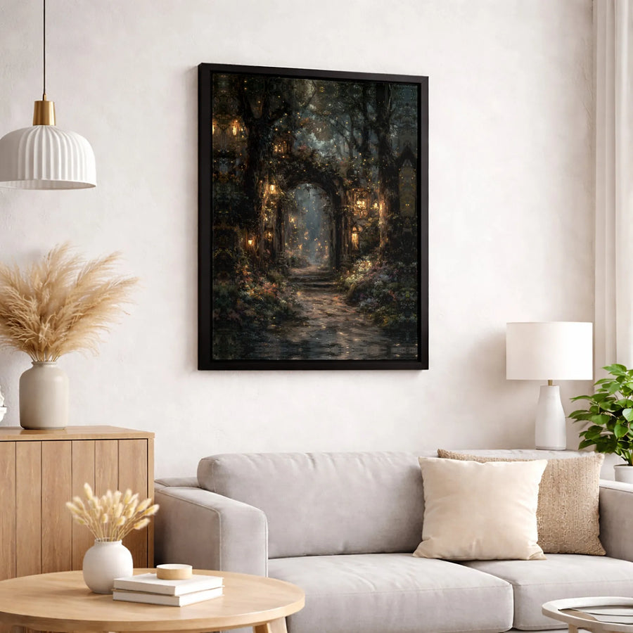 Enchanted Forest Canvas Wall Art | Magical Gateway With Glowing Lanterns | Premium 1.25" Gallery Wrap | Fantasy Home Decor Gift For Nature Lovers