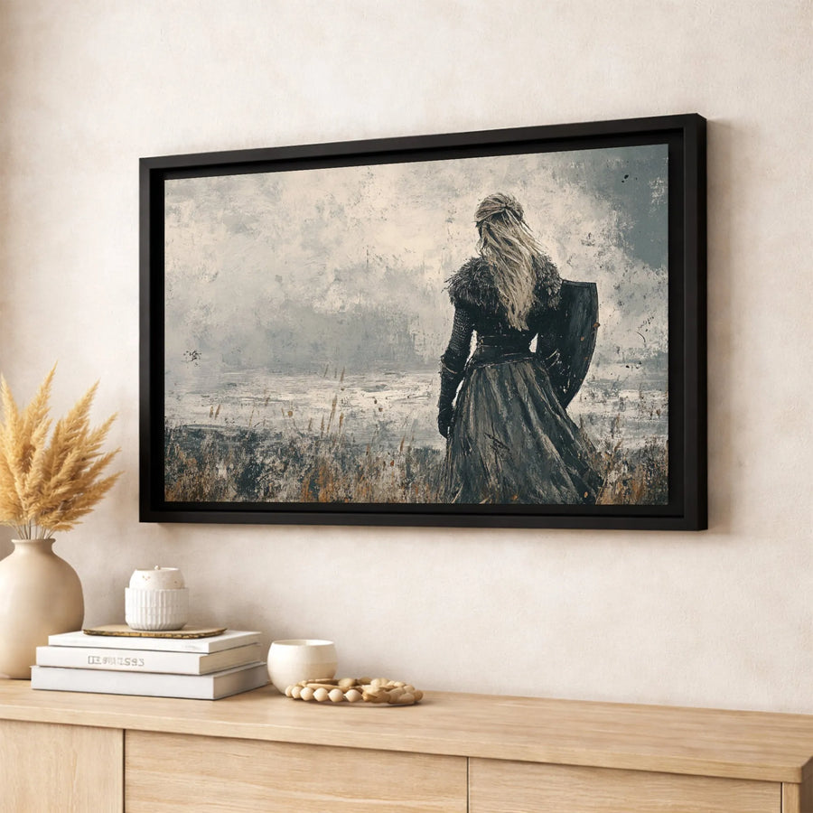 Shieldmaiden Canvas Wall Art | Viking Warrior Woman Abstract Painting | Premium 1.25" Gallery Wrap | Norse Mythology Home Decor Gift