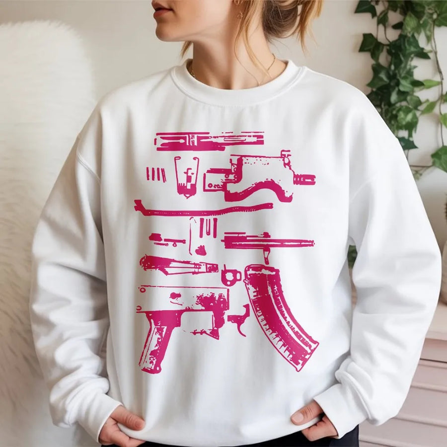 Gun Schematic Sweatshirt | Exploded Firearm View Graphic | Premium Soft Cotton | 2nd Amendment Collector's Gift