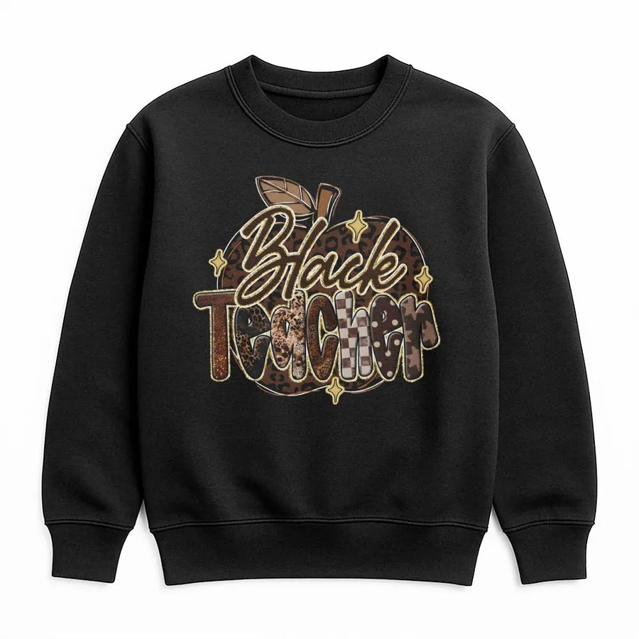 Black Teacher Sweatshirt | Leopard Print Apple Design | Premium Cotton Blend | Black History Month Teacher Gift