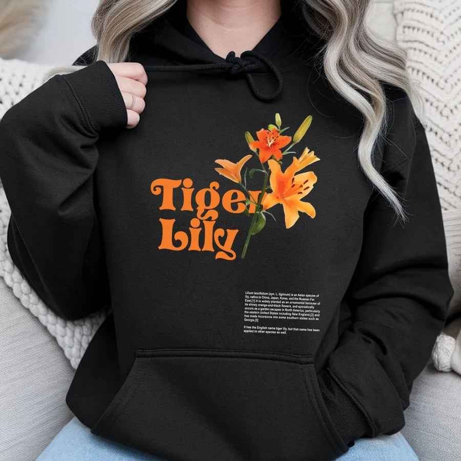 Tiger Lily Hoodie | Retro Botanical Art Pullover | Soft Cotton Blend Crewneck | Vintage Floral Gardener Gift