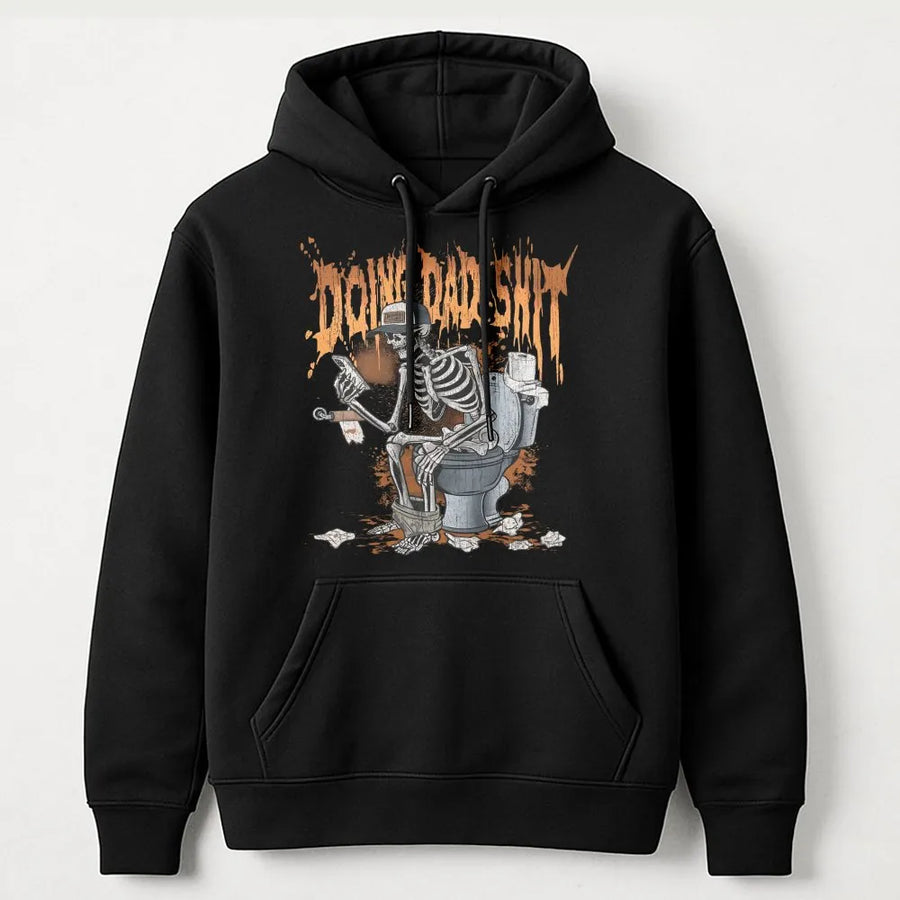 Doing Dad Shit Hoodie | Funny Skeleton Bathroom Graphic | Premium Cotton Blend | Humorous Father's Day 2026 Gift For Men