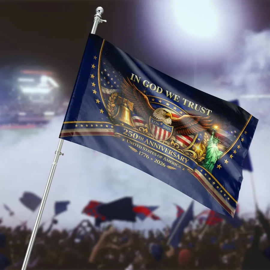 USA 250th Anniversary House Flag | American Eagle In God We Trust Design | Double-Sided Weather-Resistant Banner | Commemorative Gift for Patriots