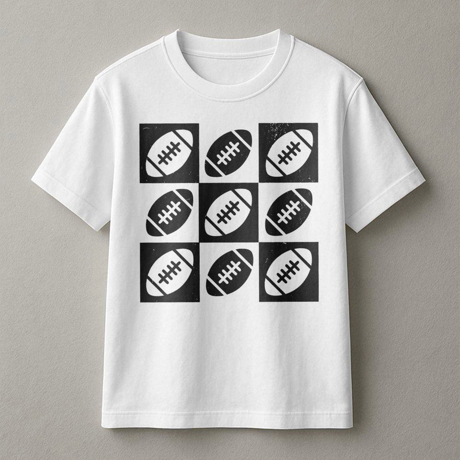 Football Grid T-Shirt | Retro Checkered Pattern Graphic Design | Premium Cotton | Game Day Apparel for Football Moms and Players