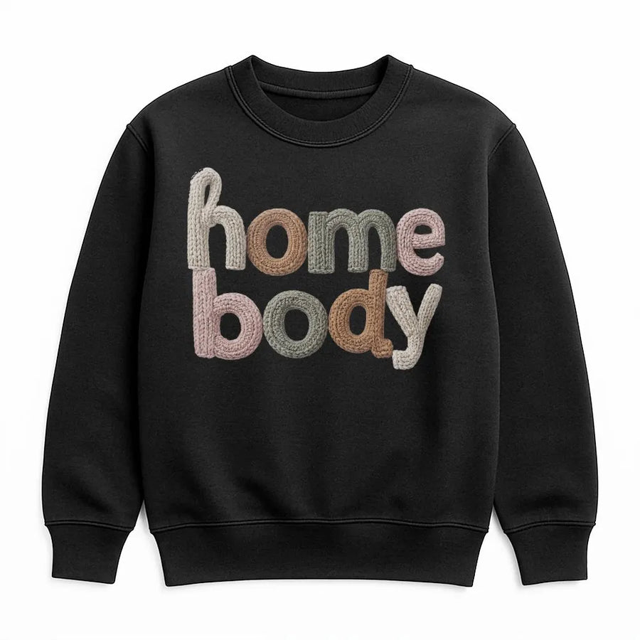Homebody Sweatshirt | Textured Yarn Lettering Graphic | Soft Cotton Blend Premium Fleece | Cozy Loungewear Gift for Her