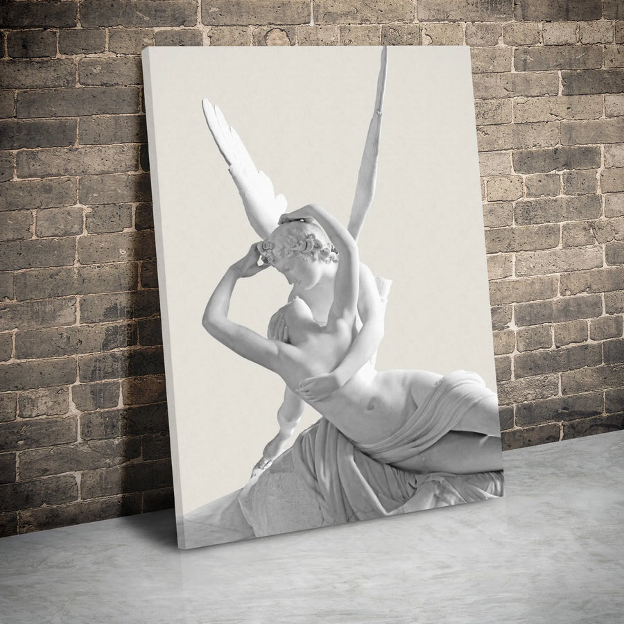 Psyche Revived By Cupid Canvas Art | Romantic Sculpture Wall Decor | Premium Gallery Wrapped Print | Classical Fine Art Gift For Couples