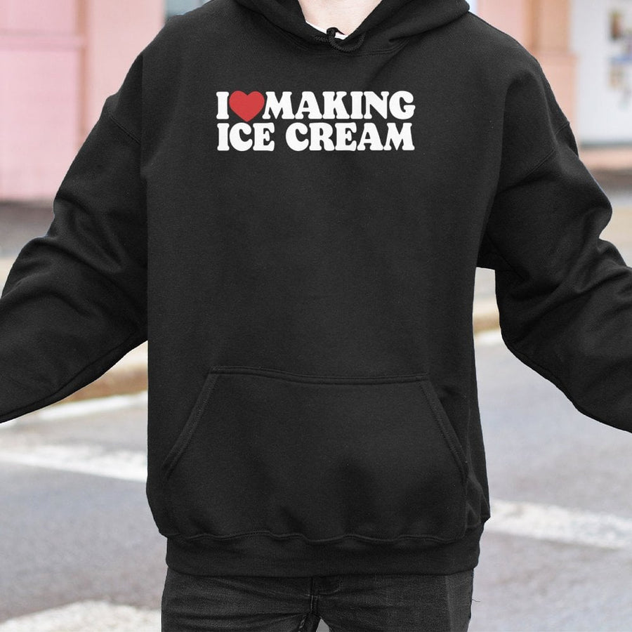 I Love Making Ice Cream Hoodie | Retro Heart Graphic Pullover | Premium Cotton Blend | Gift For Ice Cream Maker Or Dessert Lover