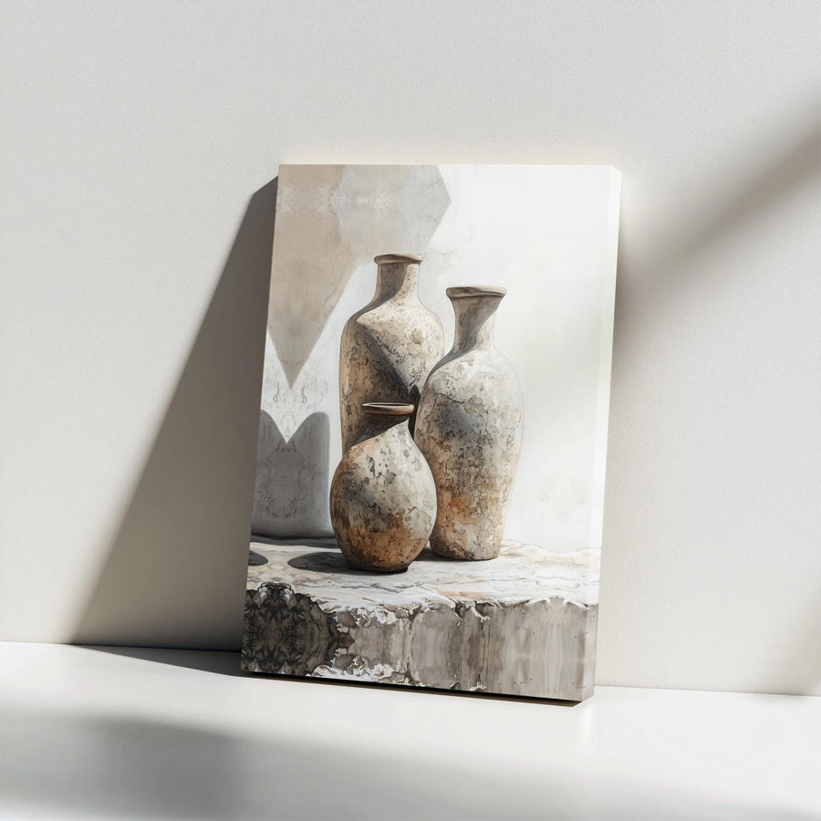 Rustic Vases Canvas Wall Art | Minimalist Earth Tone Still Life Painting | Thick Gallery Wrap Canvas | Modern Farmhouse Kitchen & Living Room Decor