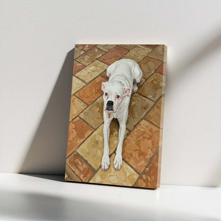 White Boxer Dog Canvas Art | Textured Pet Portrait Painting Print | Premium Gallery Wrapped Wall Decor | Gift for Boxer Owner