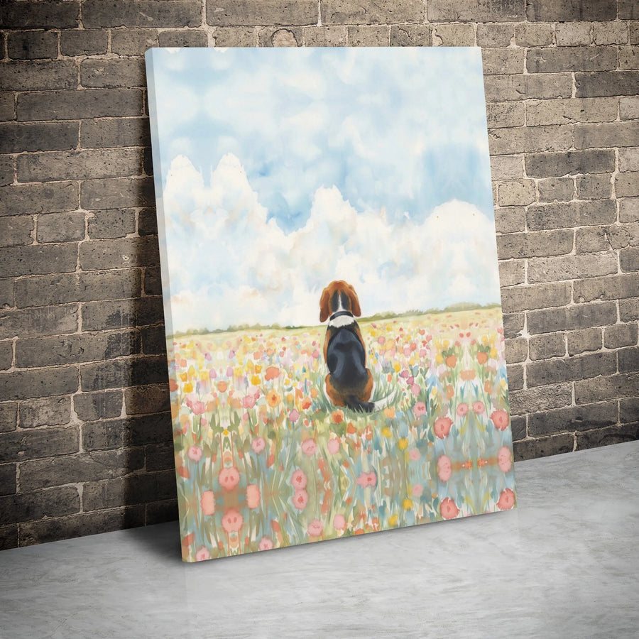 Beagle Dog Wall Art | Watercolor Wildflower Field Print | Premium Gallery Wrapped Canvas | Dog Lover Home Decor Gift