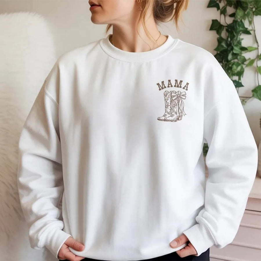 Mama Sweatshirt with Cowboy Boots | Western Cowgirl Graphic Pullover | Soft Cotton Blend | Cute Mothers Day Gift for Mom