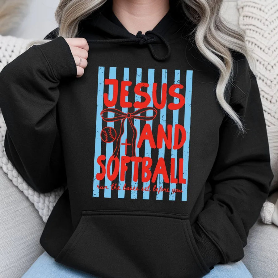 Christian Softball Mom Shirt | Jesus and Softball Game Day Graphic | Soft Cotton Tee | Faith Based Team Mom Gift