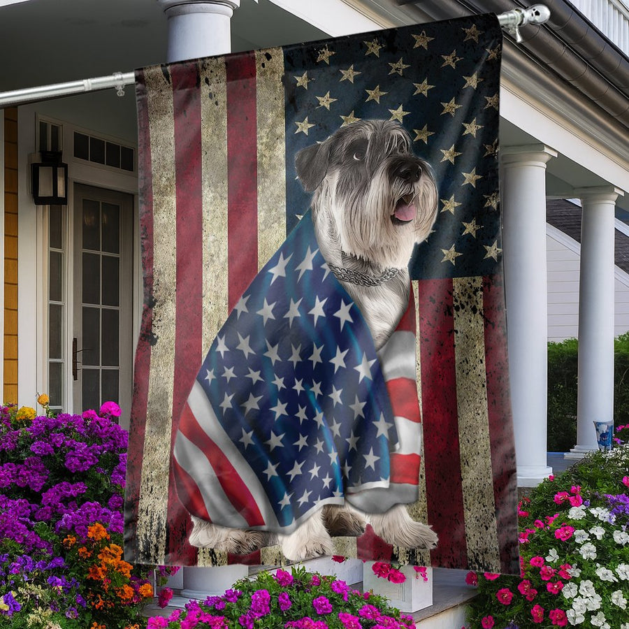 Schnauzer Garden Flag | Vintage American Flag Patriotic Dog Art | Premium Weather-Resistant Polyester | Gift for Schnauzer Lovers