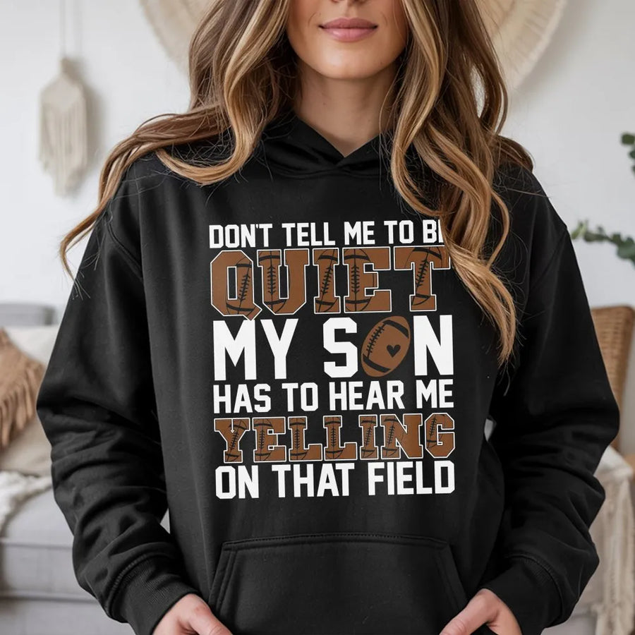 Football Mom Hoodie | Funny Sports Mama Yelling Design | Premium Cotton-Poly Blend | Game Day Gift for Football Fans