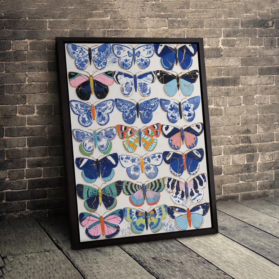 Butterfly Wall Art Print | Chinoiserie Kintsugi Style Nature Decor | Premium Gallery Canvas | Aesthetic Home Office Gift