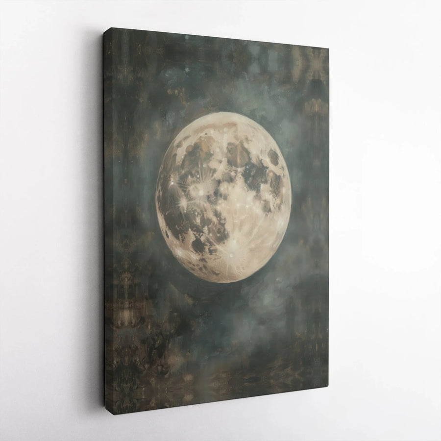 Full Moon Canvas Wall Art | Vintage Celestial Painting Print | Premium Gallery Wrapped Canvas | Living Room & Bedroom Decor