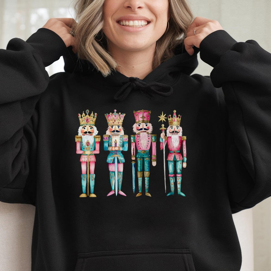 Nutcracker Christmas Hoodie | Watercolor Festive Toy Soldiers Graphic | Premium Cotton-Poly Blend | Cozy Holiday Gift for Women and Men