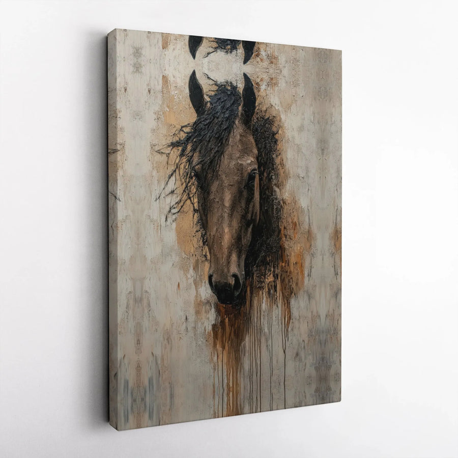 Abstract Horse Wall Art | Rustic Equestrian Oil Painting Print | Premium Gallery Wrap Canvas | Western Home Decor Gift for Horse Lovers
