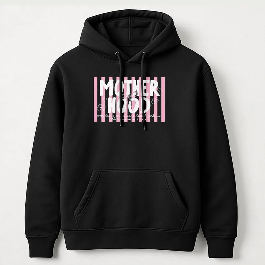 Motherhood Hoodie for Women | Retro Striped Graphic Print | Premium Soft Cotton Blend | Trendy Mama Gift, Cool Mom Club Apparel