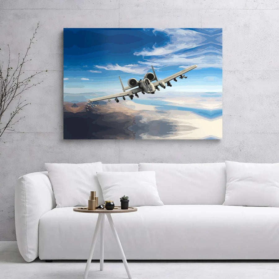 A-10 Warthog Canvas Wall Art | Thunderbolt II Fighter Jet Shark Mouth | Premium Gallery Wrap Print | Military Aviation Gift for Him
