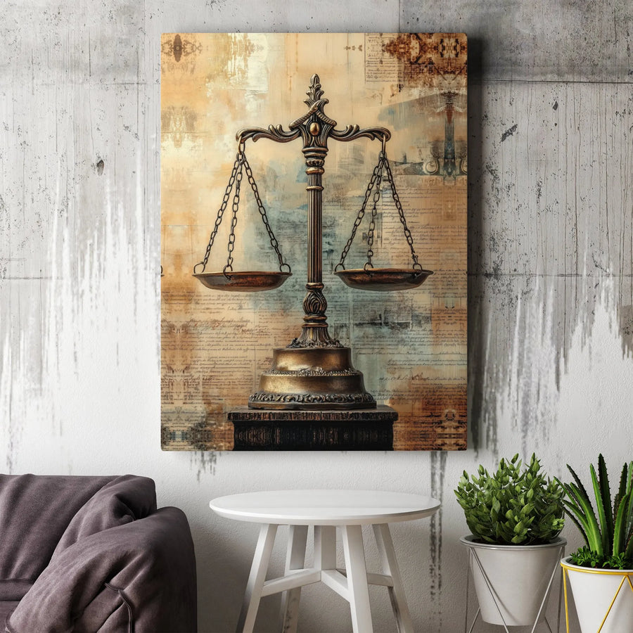 Scales Of Justice Canvas Print | Vintage Legal Art Decor | Premium Gallery Wrap 1.25" Frame | Law Office Gift For Lawyer Or Judge