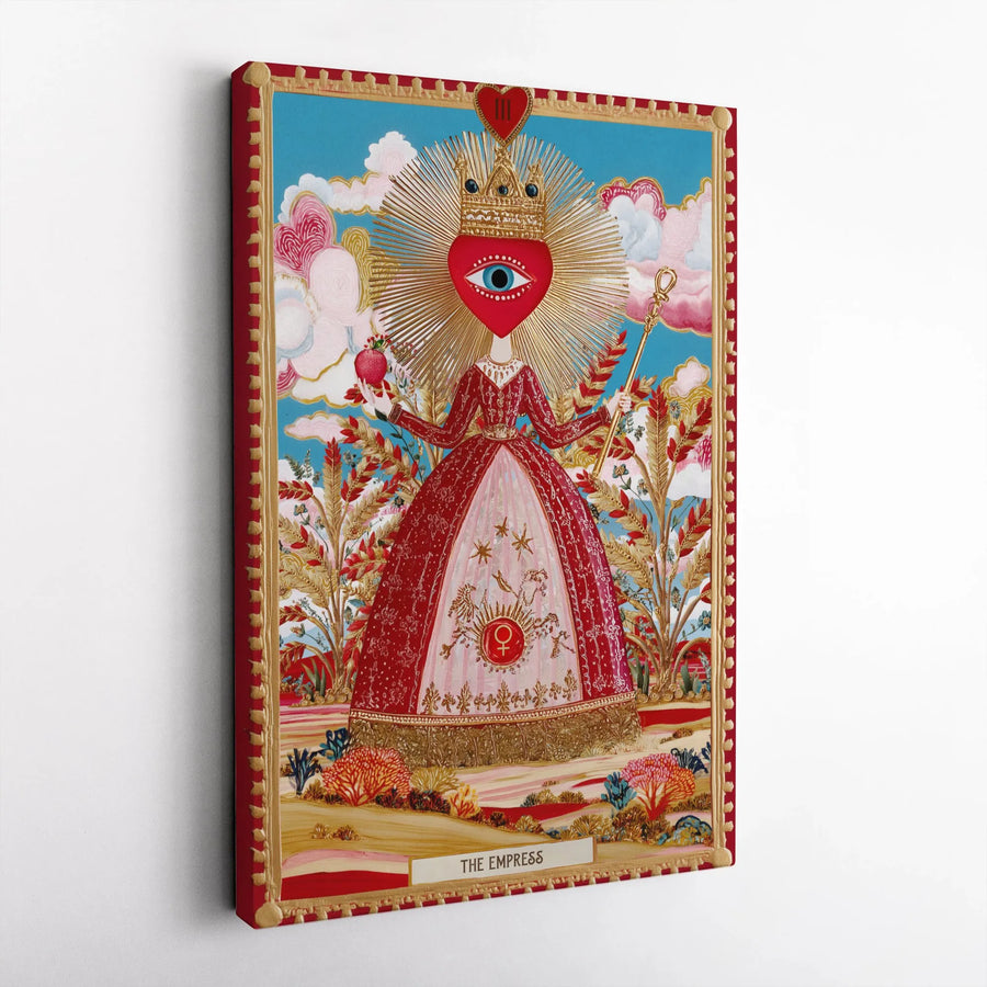 The Empress Tarot Card Wall Art | Surreal Sacred Heart Queen Canvas | Premium Gallery Wrap Print | Spiritual Home Decor Gift for Mystics