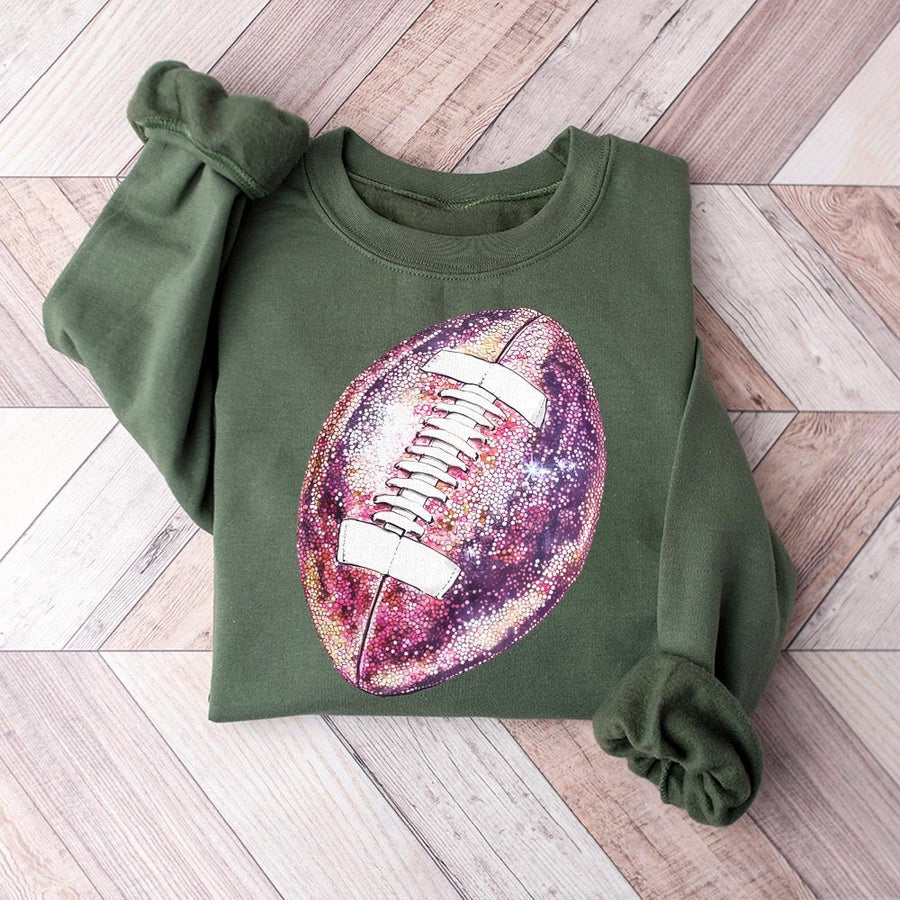 Pink Football Graphic Sweatshirt | Glitter Style Sparkle Design | Premium Cotton Blend | Game Day Apparel for Women and Football Fans