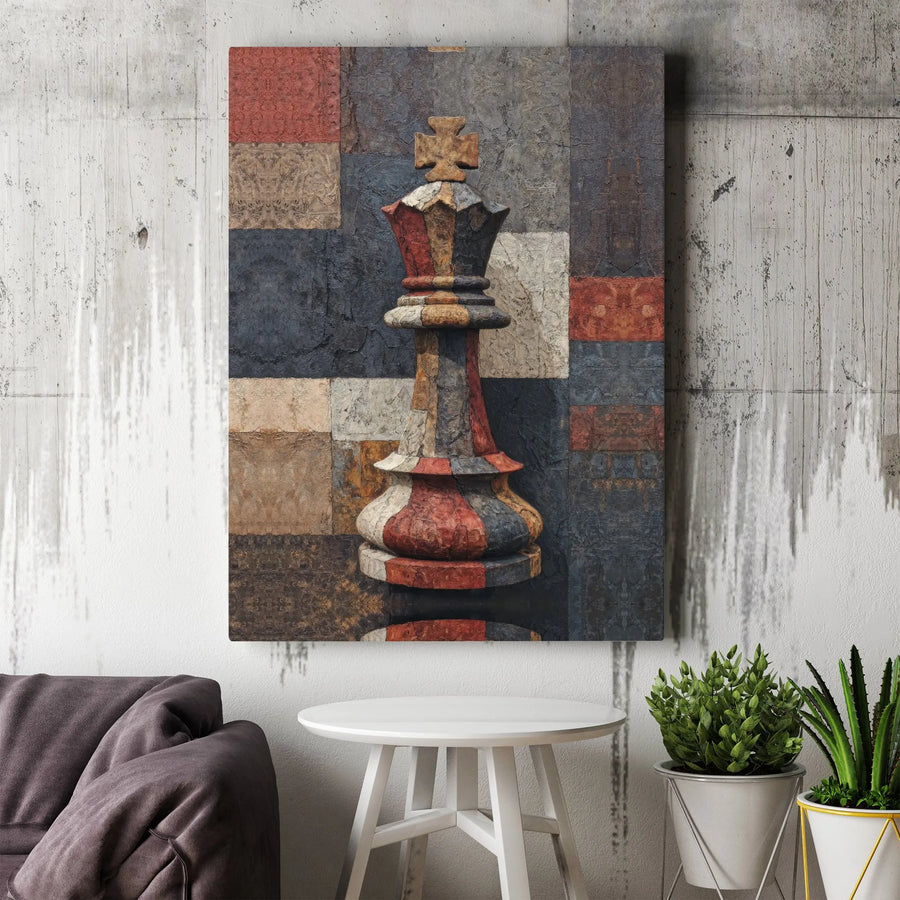 Chess King Canvas Wall Art | Rustic Textured Abstract Artwork | Premium Gallery Wrap Canvas | Gift for Chess Player & Game Room Decor