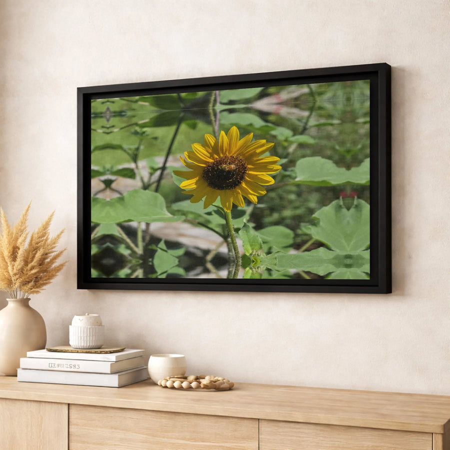 Sunflower Canvas Wall Art | Bee in Garden Nature Print | Premium 1.25 Inch Gallery Wrap | Botanical Home Decor Gift