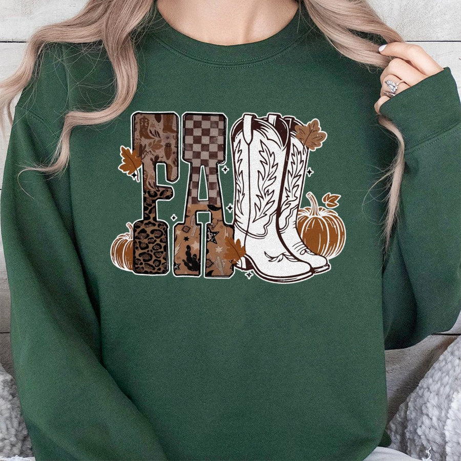Western Fall Sweatshirt | Cowgirl Boots and Leopard Print Graphic | Premium Cotton Blend | Cozy Autumn Gift for Women