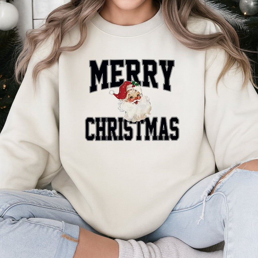 Merry Christmas Santa Sweatshirt | Vintage Retro Graphic Holiday Design | Premium Soft Cotton Blend | Festive Unisex Holiday Gift for Her and Him