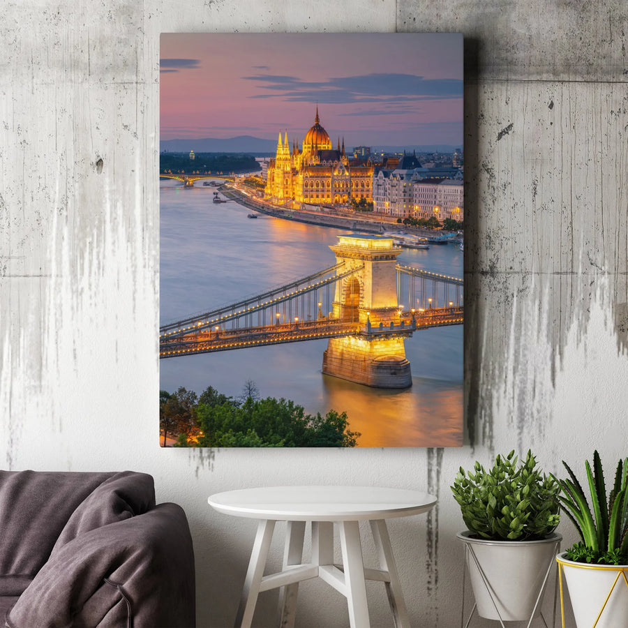 Budapest Canvas Wall Art | Chain Bridge & Parliament Cityscape | Premium Thick Gallery Wrap Print | Traveler Gift | European Home Decor