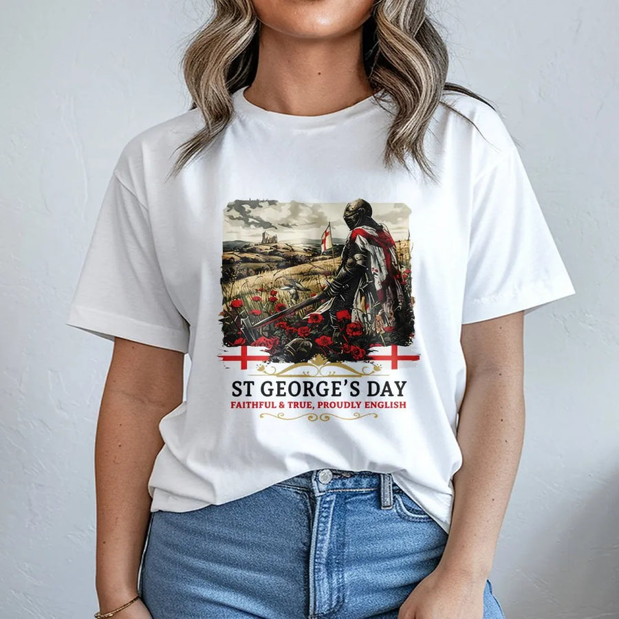 St George's Day T-Shirt | Knight In Armour Graphic Design | 100% Cotton Premium Tee | English Pride Apparel Gift For Him