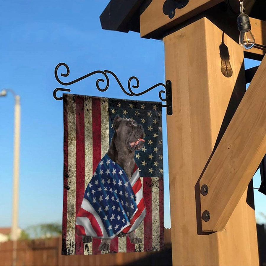 Cane Corso Garden Flag | Patriotic American Flag Dog Portrait | Premium Weather-Resistant Polyester | USA Flag Decor Gift for Dog Lovers