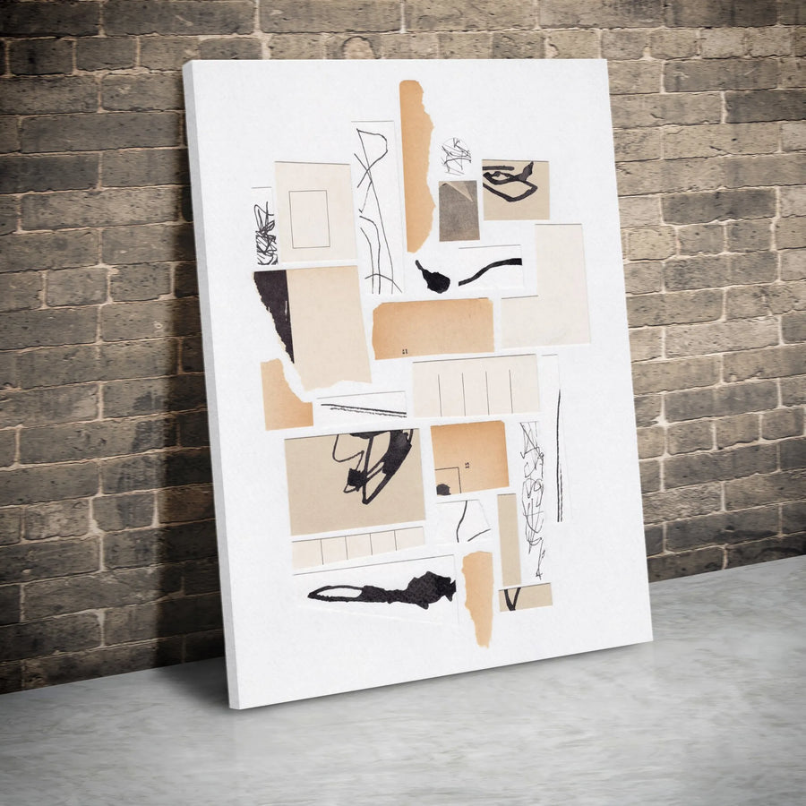 Organized Chaos Abstract Vertical Canvas | Minimalist Torn Paper Collage Print | Premium Gallery Wrapped Canvas | Contemporary Office & Home Decor Gift