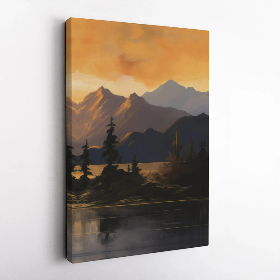 Mountain Lake Landscape Canvas Art | Golden Hour Sunset Wall Decor | Premium 1.25 Inch Gallery Wrap | Nature-Inspired Home Office Gift
