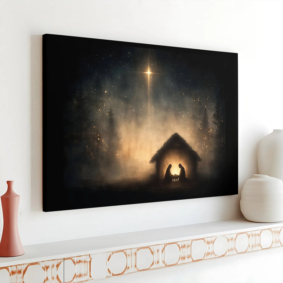 Nativity Scene Canvas Wall Art | Star of Bethlehem Minimalist Print | Premium Gallery Wrap Decor | Religious Christmas Home Gift