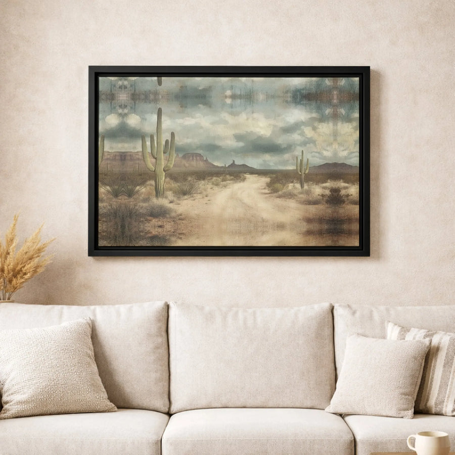 Desert Saguaro Landscape Canvas Wall Art | Surreal Mirrored Nature Print | Premium 1.25" Gallery Wrap | Modern Southwestern Home Decor
