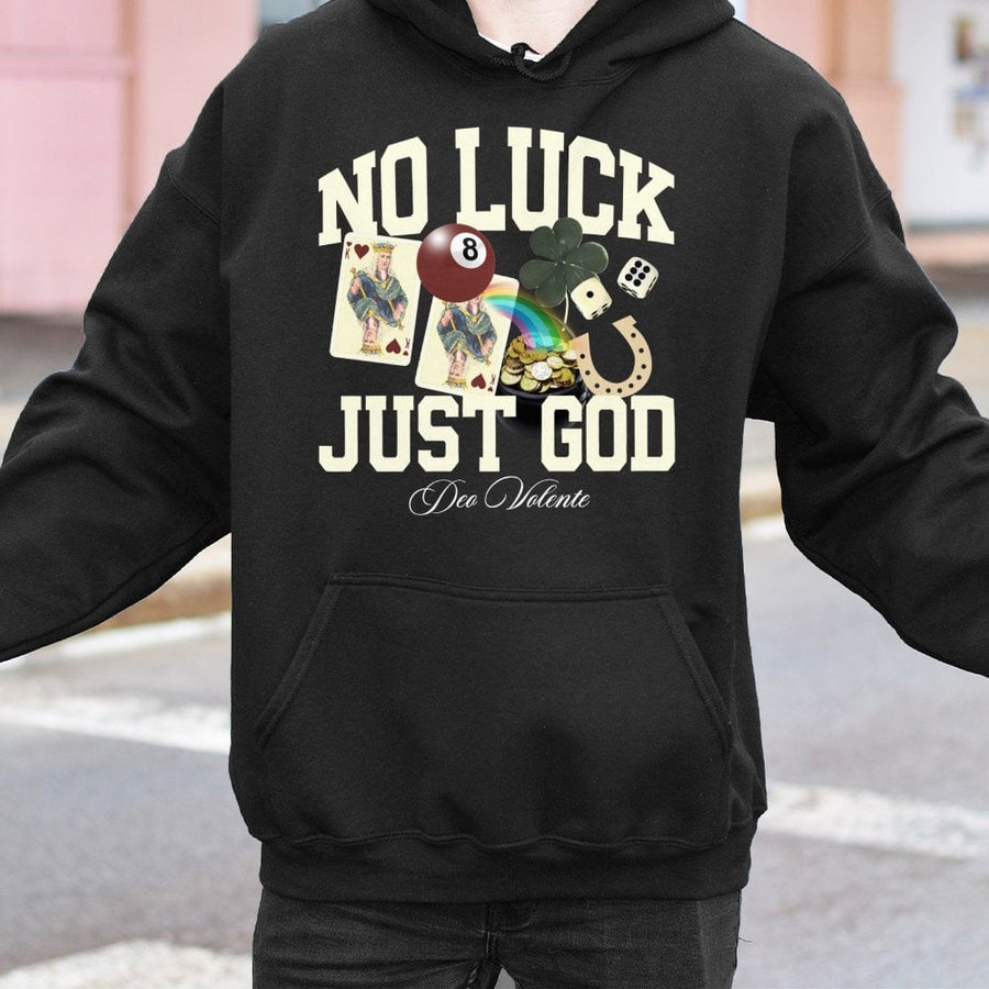 No Luck Just God Hoodie | Christian Faith Graphic Sweatshirt | Premium Cotton-Blend Apparel | Religious Gift for Men and Women