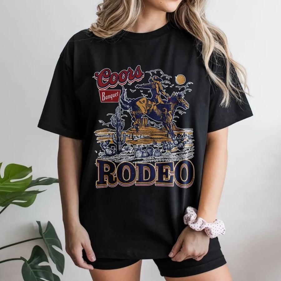 Coors Rodeo 90s Cowboy T-Shirt, Vintage 2000s Graphic Western, Relaxed Adult, Wild West