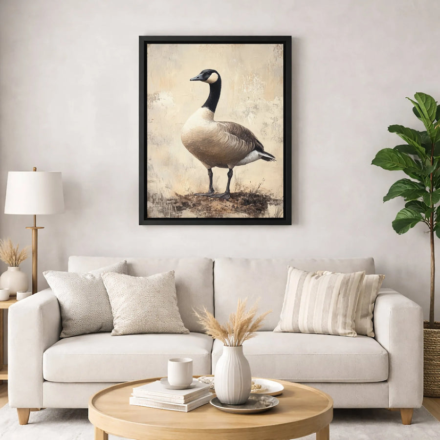 Canada Goose Canvas Art | Rustic Wildlife Oil Painting Style | 1.25 Inch Gallery Profile | Premium Nature Decor for Bird Lovers