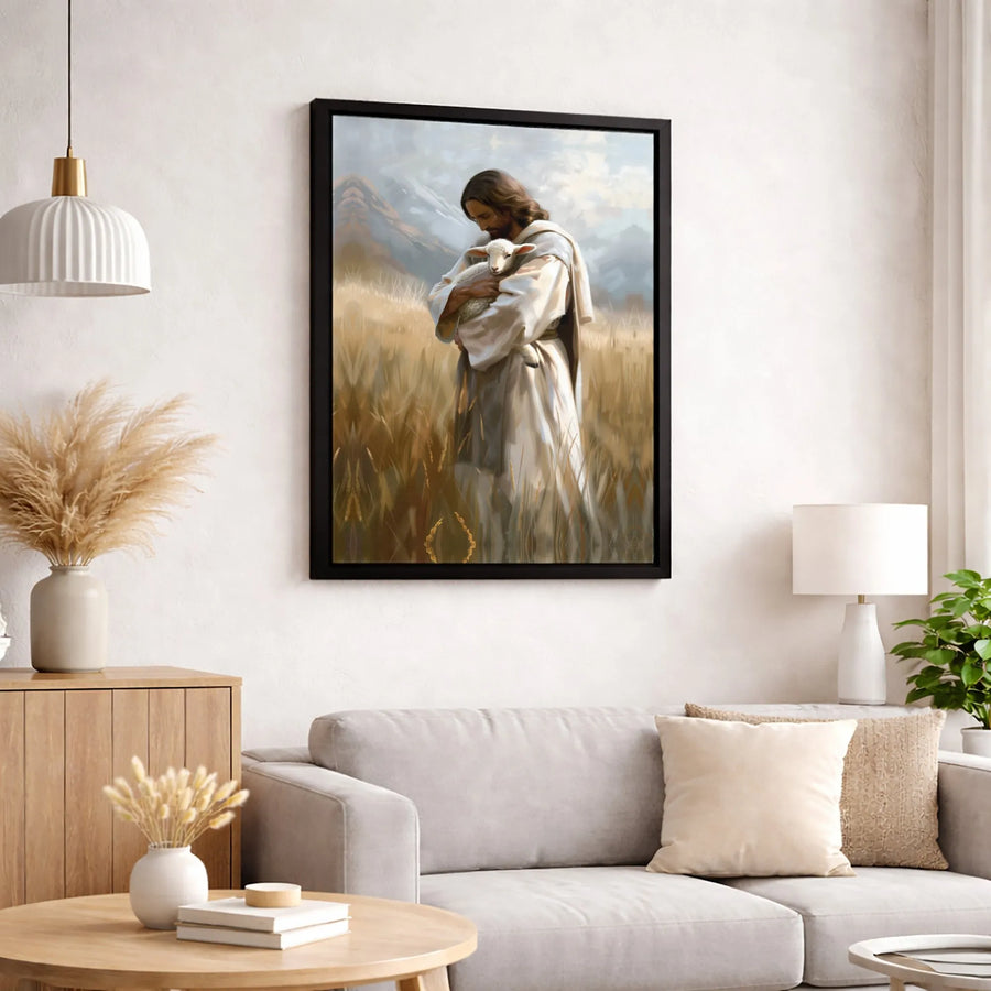 Jesus The Good Shepherd Canvas Art | Religious Lamb Wall Decor | Premium Fade-Resistant Print | Spiritual Gift for Home and Church