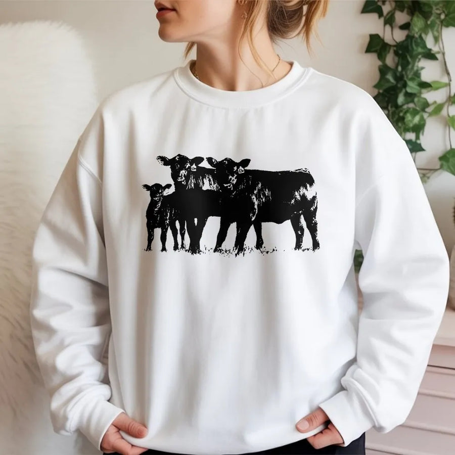 Cow Sweatshirt | Western Farm Animal Graphic | Soft Cotton Blend Unisex Pullover | Gift for Farmer & Rancher