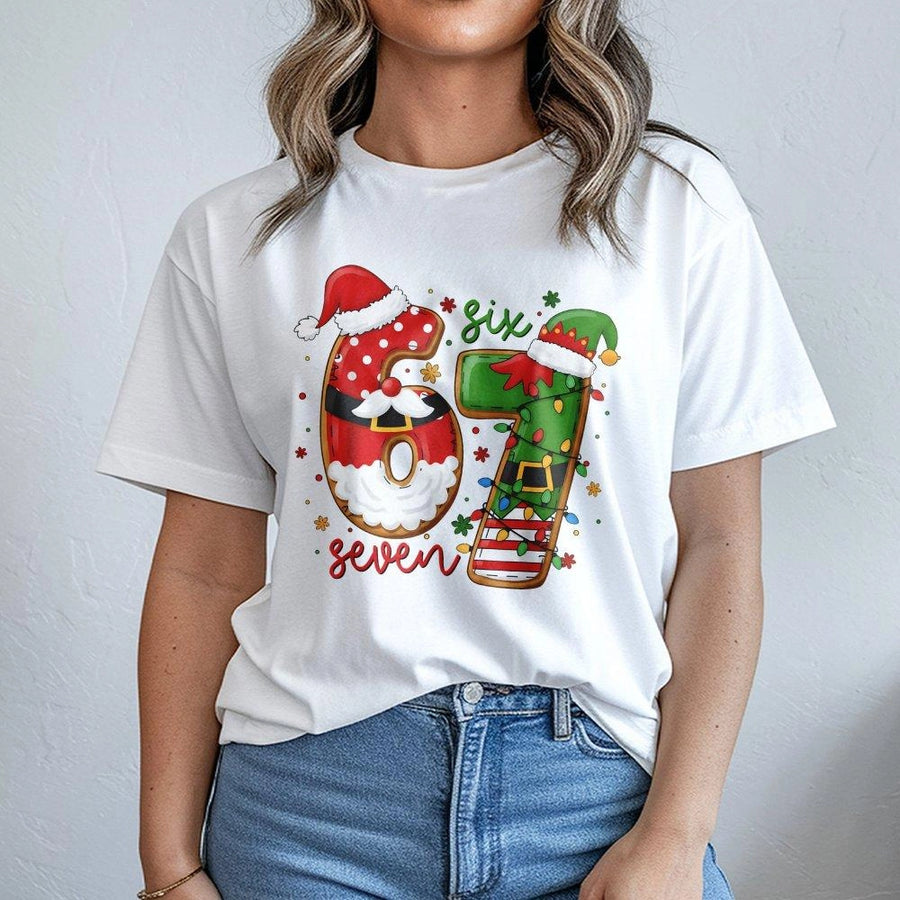 Christmas Number 67 T-Shirt | Funny Santa and Elf Holiday Graphic | Soft Cotton Premium Tee | Unique Birthday or Christmas Gift for Him or Her