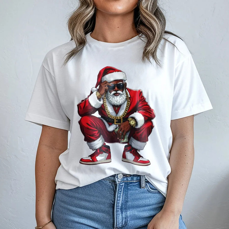 Black Santa T-Shirt | Hip Hop Christmas Graphic Tee | Premium 100% Cotton | Fun Holiday Apparel Gift For Him