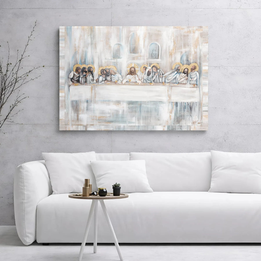The Last Supper Canvas Wall Art | Abstract Gold Leaf Halo Design | Premium Gallery Wrapped Decor | Christian Home Gift for Living Room