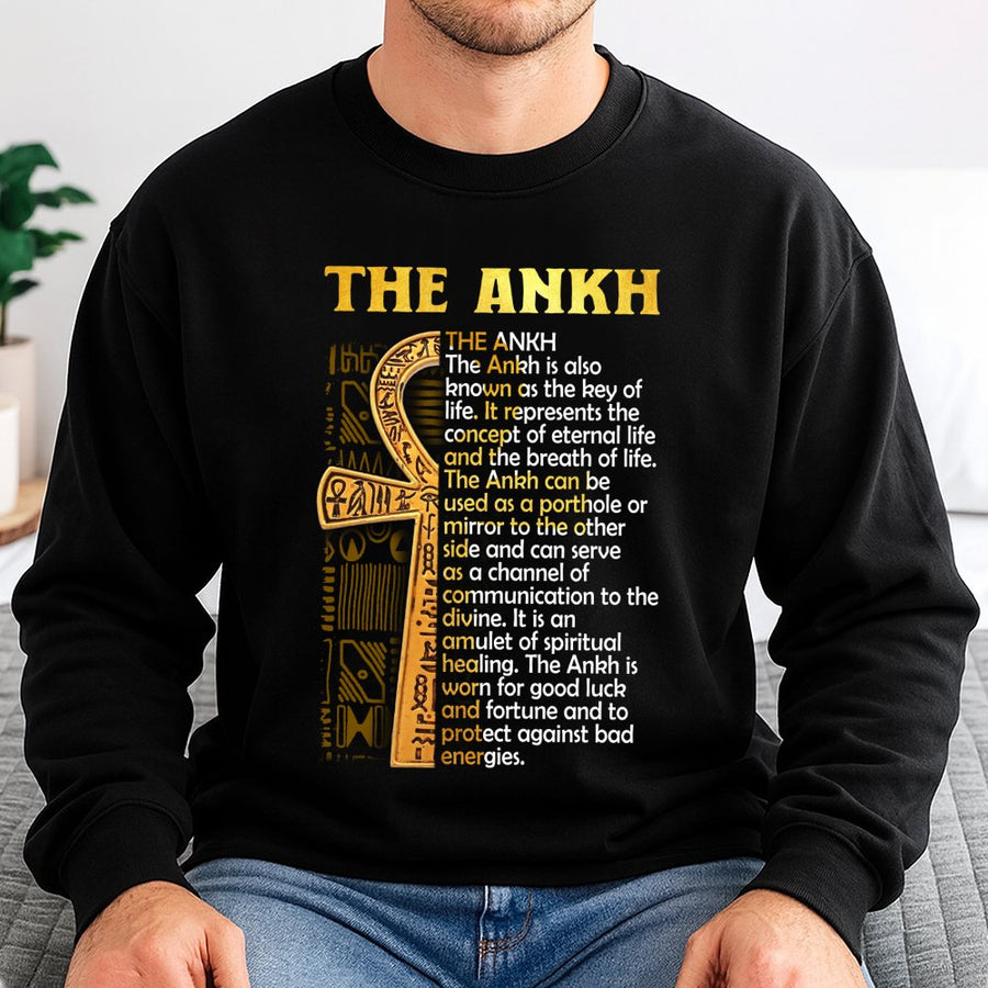 Ankh Symbol Definition Sweatshirt | Ancient Egyptian Key Of Life Design | Premium Cotton Blend Crewneck | Spiritual Awakening Gift For Him And Her