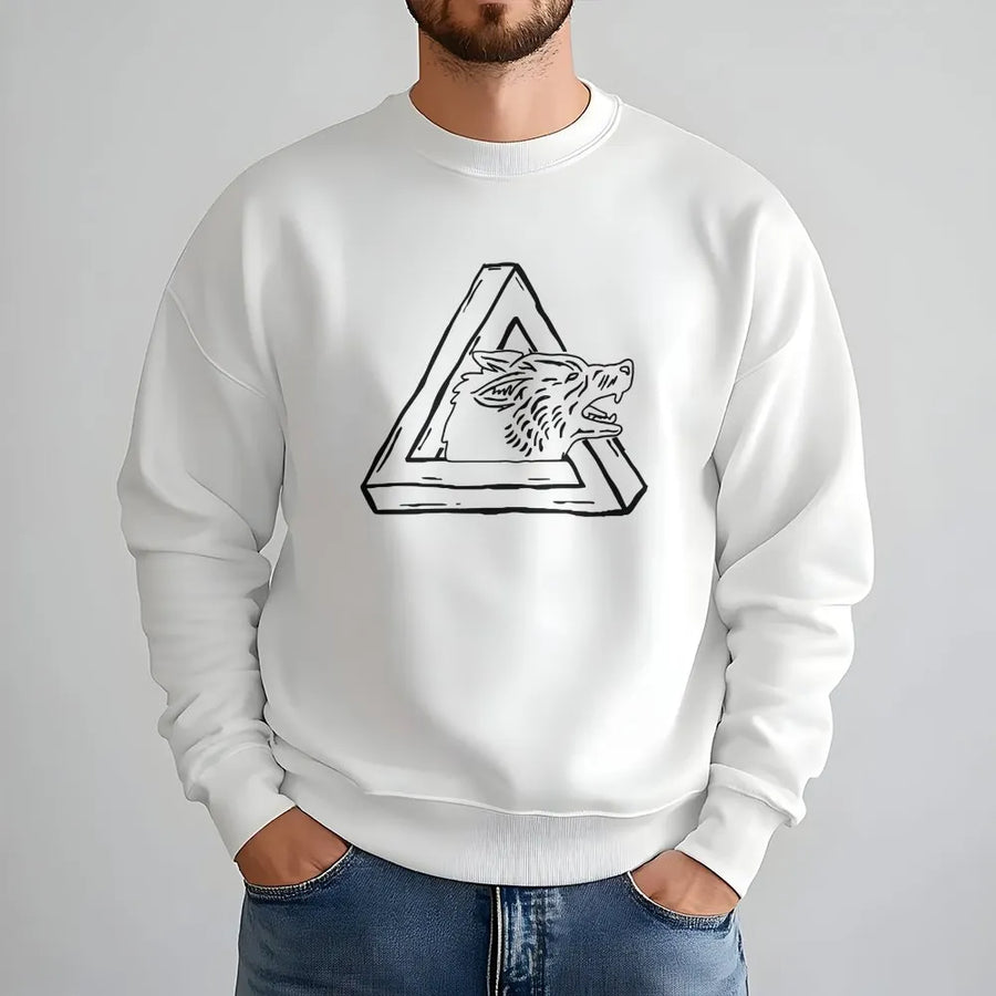 Geometric Wolf Sweatshirt | Impossible Triangle Optical Illusion Art | Soft Cotton Blend Sweatshirt | Gift for Wildlife Lovers, Unisex Pullover