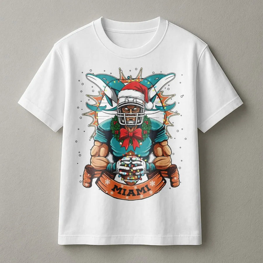 Christmas Miami Football T-Shirt, Football Dolphin Player T-Shirt, Sports Apparel, Classic T-Shirt, Graphic Printed