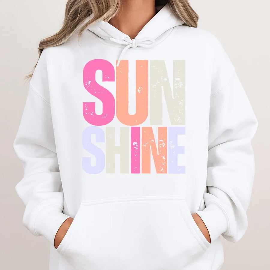 Sunshine Hoodie | Retro Distressed Graphic Pullover | Soft Cotton Blend Sweatshirt | Positive Vibe Gift for Women